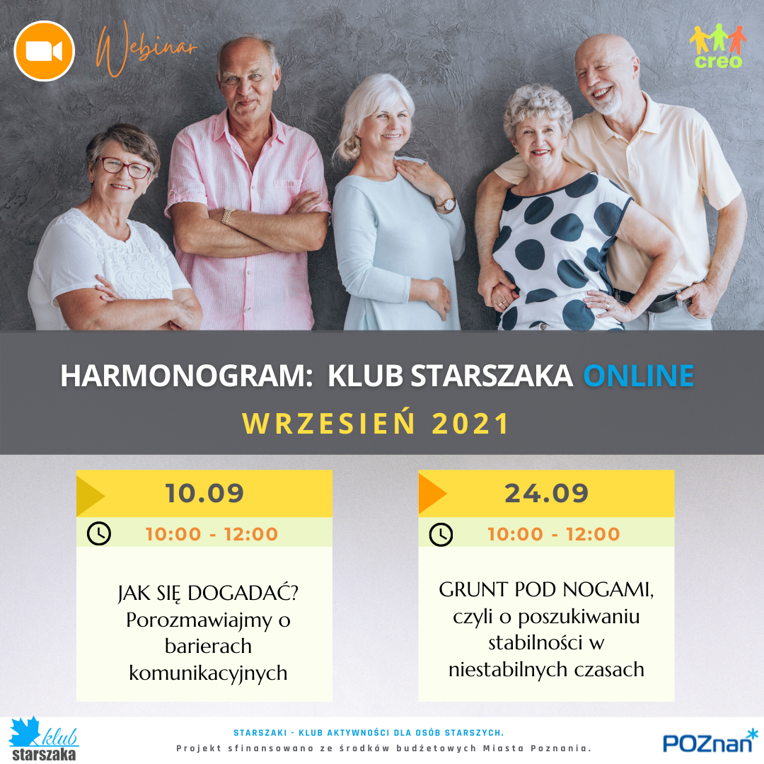 Harmonogram Klubu Starszaka na wrzesień 2021.